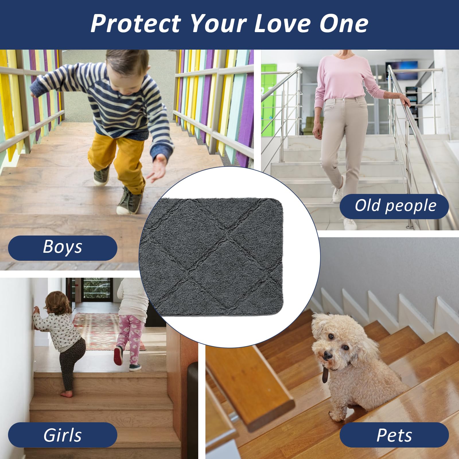 Bocguy 15 Piezas Alfombrillas para Escaleras Antideslizantes, 76 x 20 cm Alfombrillas Autoadhesivas Escalones Interiores, Recortables y Reutilizables, Protección para Mascotas, Mayores, Niños