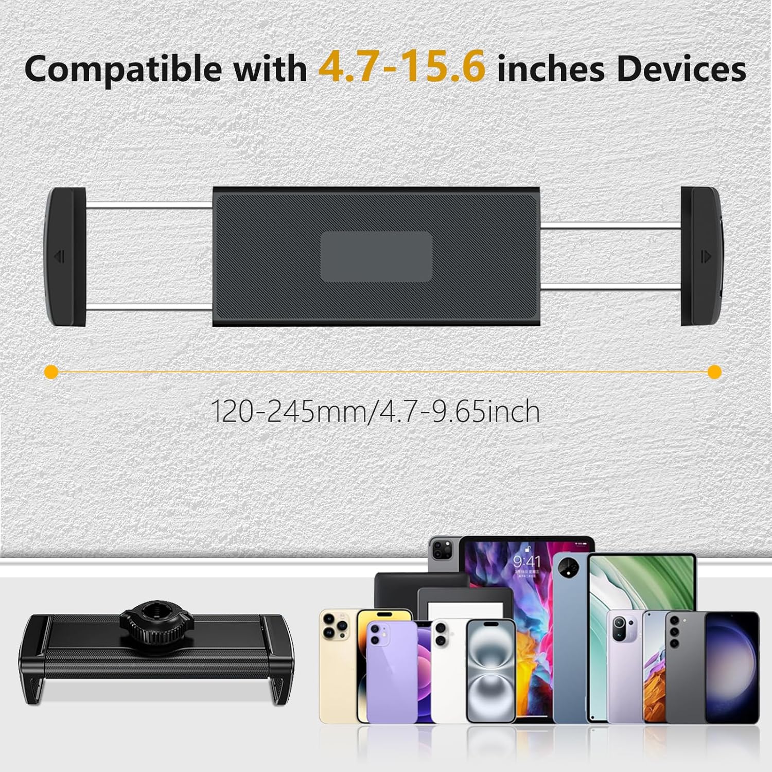 Bimo Tablet Wall Mount Holder for 4.7-15.6 inch, iPad Wall Mount Holder with Arm & Adjustable Rotating Base Compatible with iPad, Tablet Devices