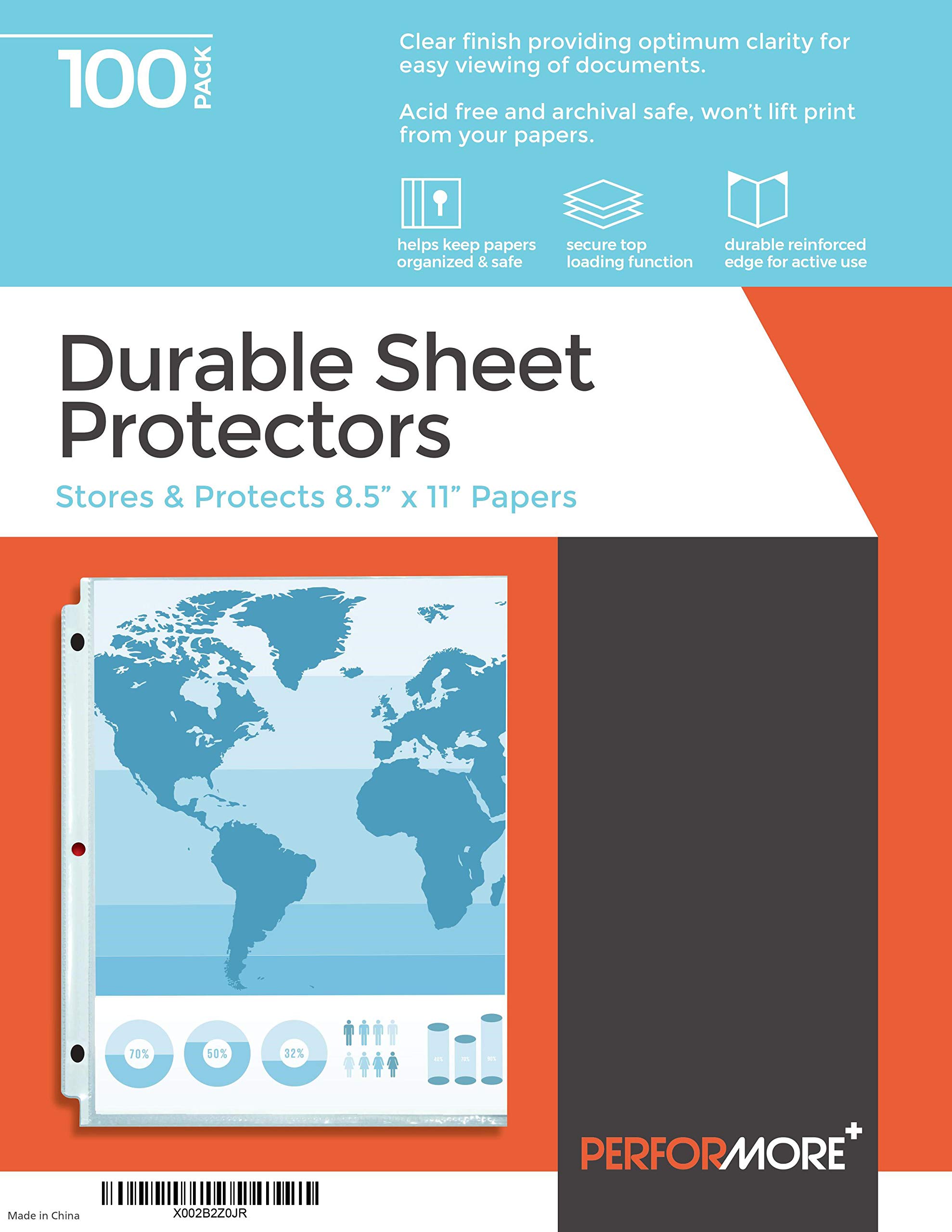 Performore Durable Sheet Protectors 100 Pack,Stores and Protects 8.5" 11" Paper