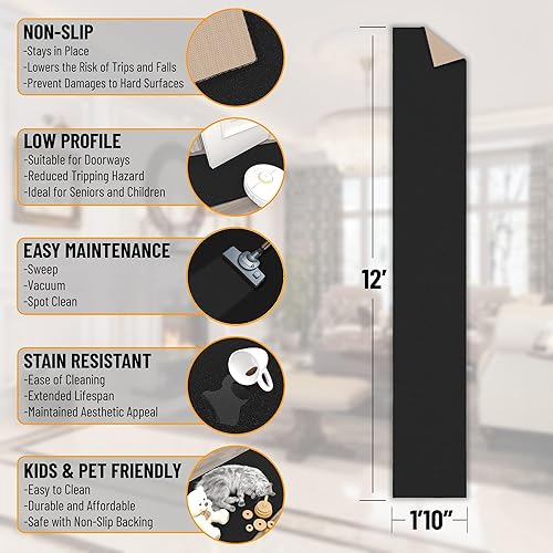 Miniatura 2 de Tapete largo unicolor y moderno con respaldo de caucho antideslizante para pasillo, cocina, habitación y sala, lavable a máquina, 2x12, 1 pie 10