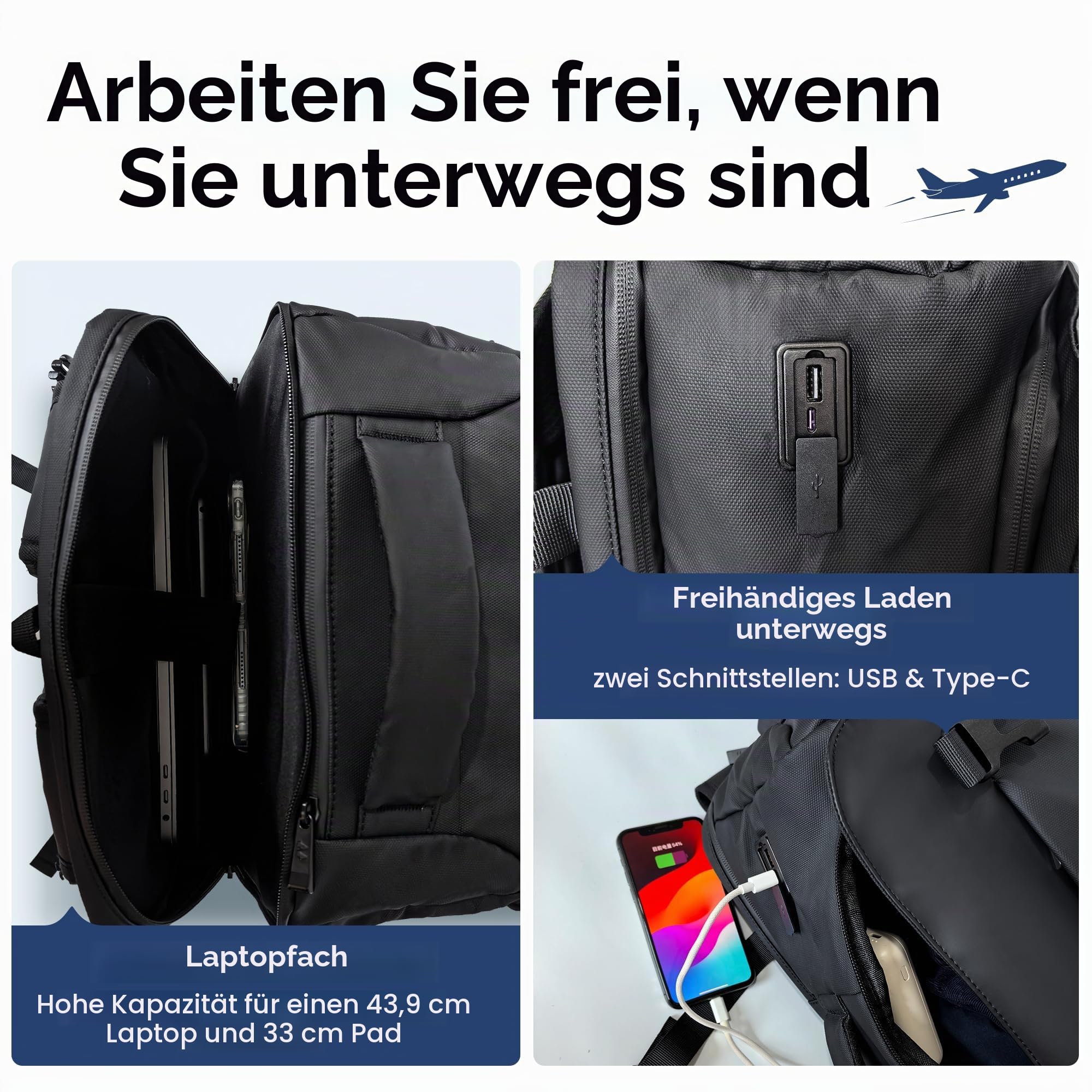 NANDADEVI Rucksack Herren, 40l, großer, robuster, wasserabweisender Wanderrucksack mit Trocken- und Nassisolierung, Laptop-Rucksack für 17,3-Zoll-Laptops