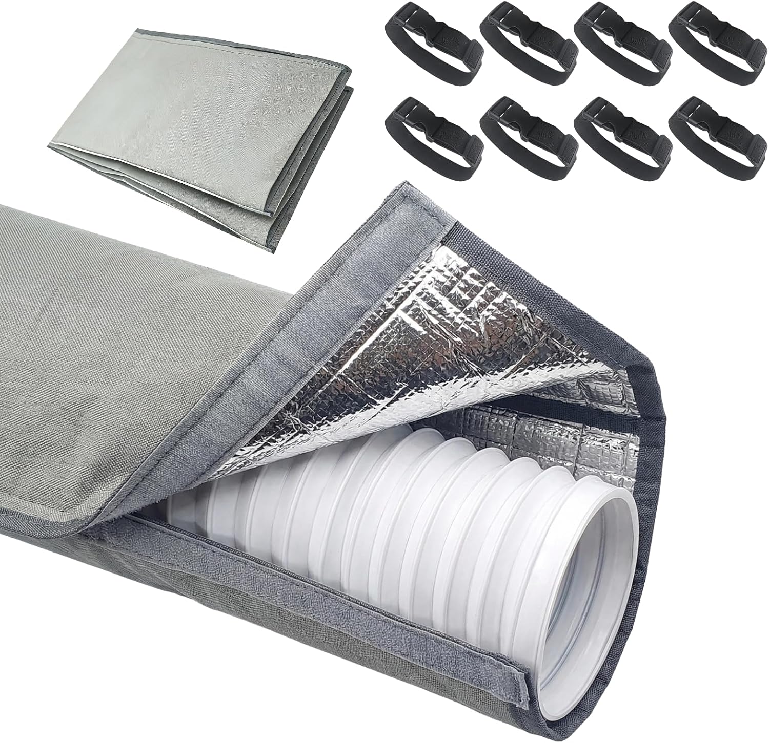 Portable AC Hose Insulation Sleeve, Portable Air Conditioner Hose Cover Wrap,Fits for 5" & 5.9" Diameter Exhaust Hose,Insulated Hoses Duct Vent Cover, Easy to Install with 8 Adjustable Straps, Gray