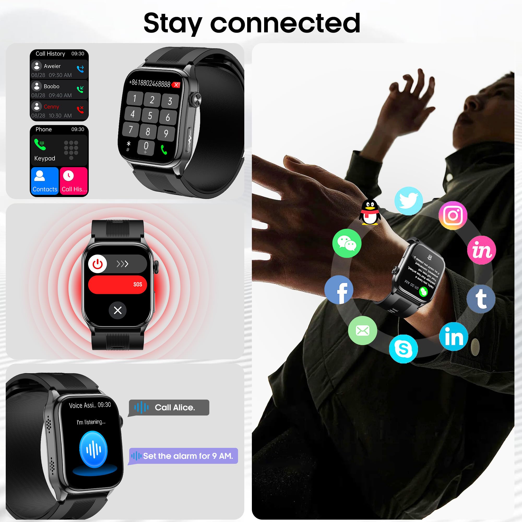 Orologio intelligente per la pressione sanguigna (rispondere/effettuare chiamate), AMOLED da 5,2 cm, pompa ad aria, fitness tracker, frequenza cardiaca, ossigeno nel sangue, temperatura corporea