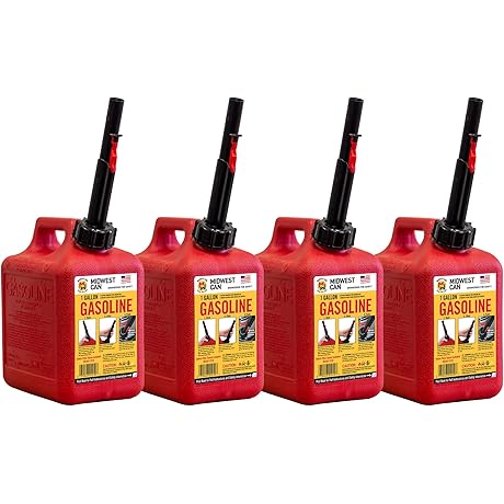 Midwest Can Company 1 Gallon Gas Can Fuel Container Jugs w/ Spout (4 Pack)
