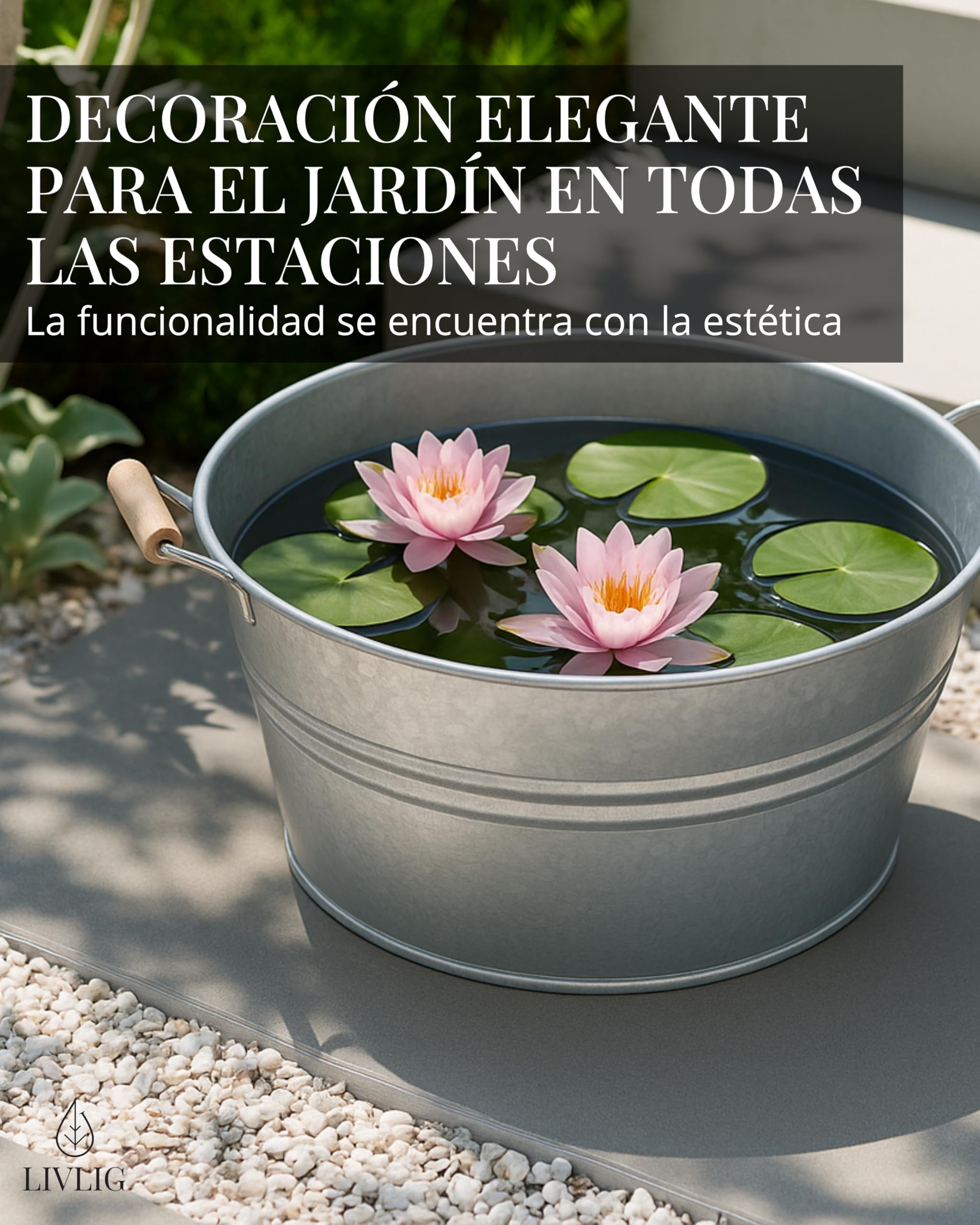 Livlig53 LIVLIG - Recipiente de zinc de 30 l con asas, bandeja de chapa galvanizada como macetero grande, enfriador de bebidas, mini estanque y decoración de jardín, enfriador de botellas de alta