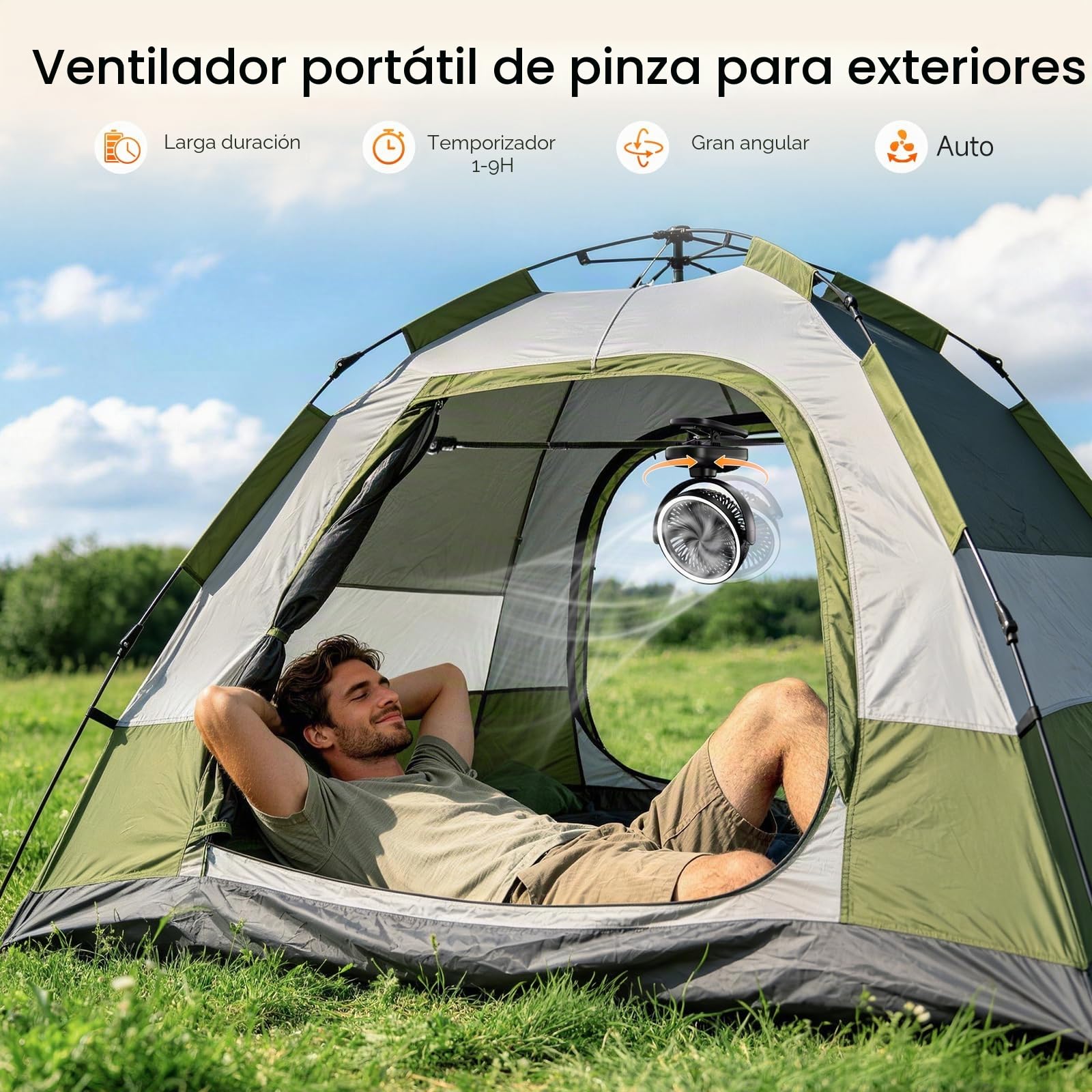 WUQNGI Mini Ventilador Portatil, 10000mAh USB Ventilador Silencioso, Pequeños Ventilador de Mesa con Pinza y Temporizador, Oscilación Automática, Luces LED para Coche Carro Bebe Autocaravana Camping