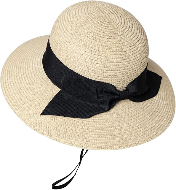 Comhats Sun Women Foldable Wide Brim UPF 50 Summer Hats Straw for Beach Travel Packable Ladies Sunhats UV with Strap Protection SPF Adjustable 56-57.5CM