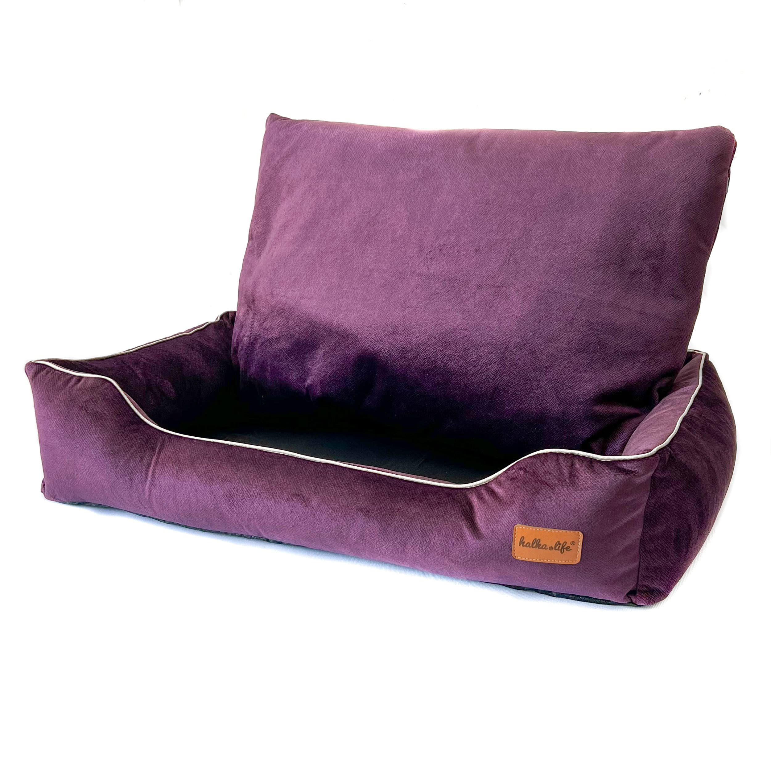 Divano per Cani Impermeabile e Resistente all'abrasione. Divano Lussuoso e Glamour per Un Cane o Un Gatto. Letto Morbido per Cani. (S (60x40x15 cm), Prugna)