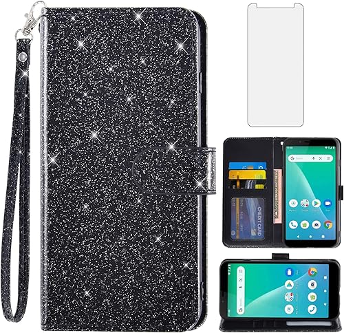 Miniatura 1 de Asuwish Funda de teléfono para SCHOK Volt SV55 SV55216 con protector de pantalla de vidrio templado y cartera con purpurina, soporte para tarjetas,