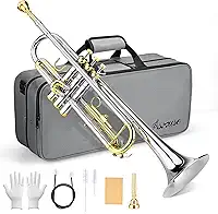 Asmuse Conjunto profissional de instrumentos de trompete, trompetes estudantis para iniciantes, trompetas musicales com estojo rígido, instrumentos de latão com kit de limpeza de trompete, luvas de