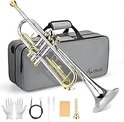 Asmuse Conjunto profissional de instrumentos de trompete, trompetes estudantis para iniciantes, trompetas musicales com estojo rígido, instrumentos de latão com kit de limpeza de trompete, luvas de