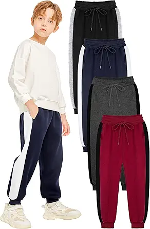 Resinta 4 Pack Boys Athletic Sweatpants Boys' Fleece Jogger Sweatpants with Pockets Active Casual Wear Pants