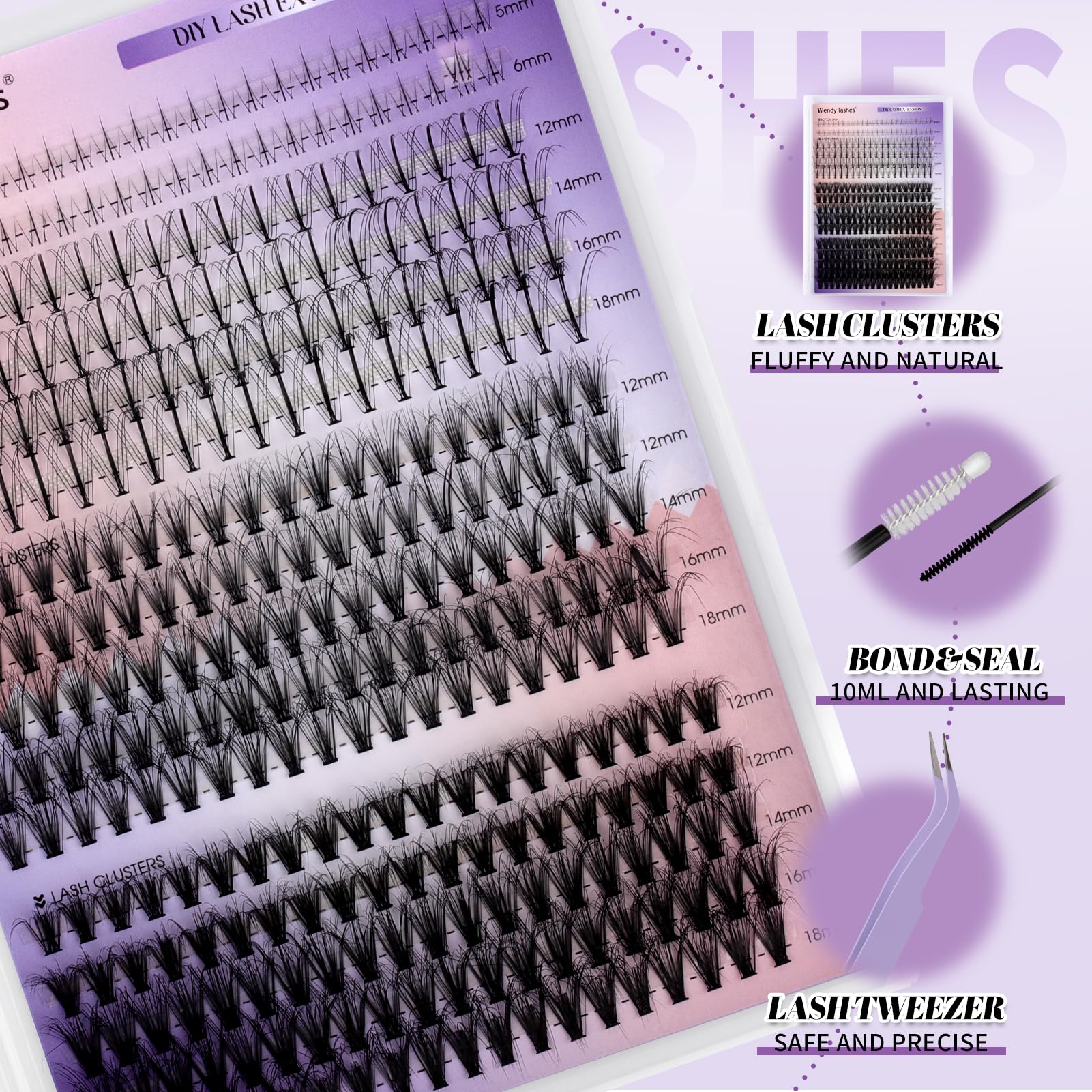 Wendy Lashes Kit Extensiones de Pestañas, 20D+30D Pestañas Pelo a Pelo Efecto 3D Mix12-18mm Pestañas Postizas Individuales Kit con unión y sellado de pestañas y pinzas