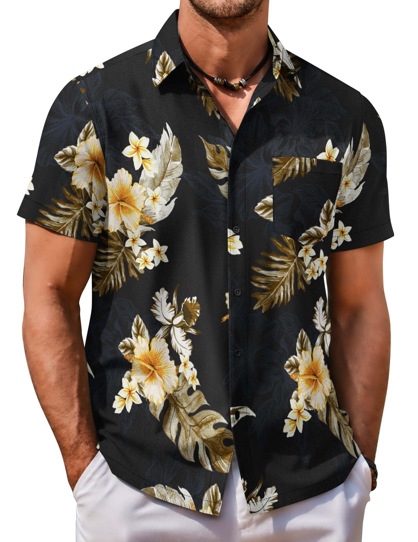 COOFANDY Mens Hawaiian Shirt Short Sleeve Button Down Shirt Tropical Summer Beach Shirt