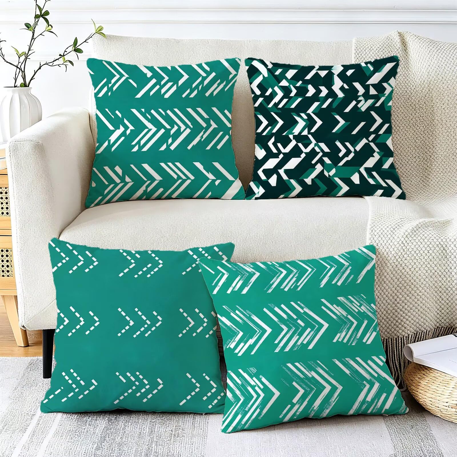 Blu Federe Cuscini Divano 65x65cm, Cuscini da Esterno Set de 4, Cod-109 | Lin Copricuscini Decorativi Letto Arredo, per Letto, Soggiorno, Giardino, Esterno, Casa Decorazione Set di 4 Linea
