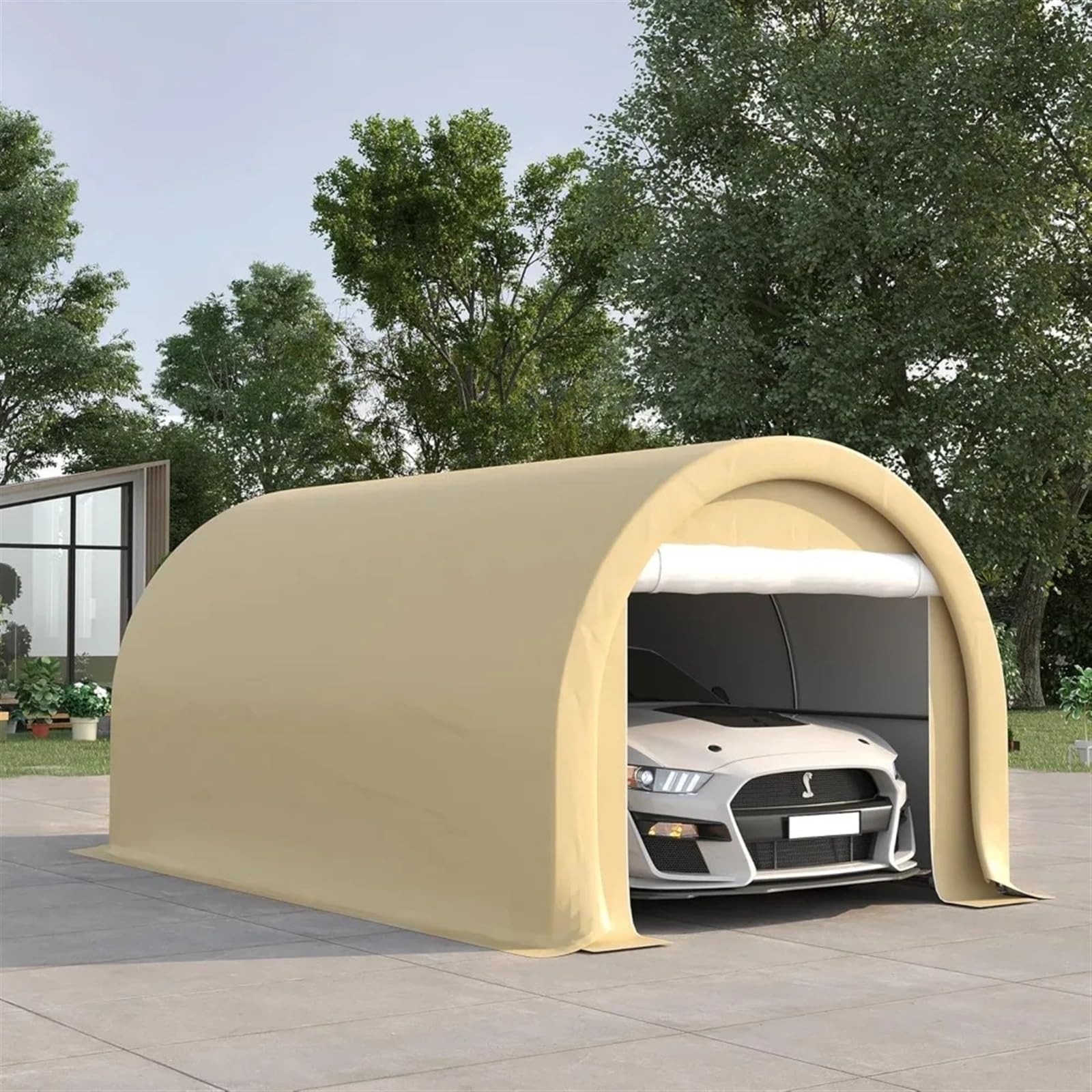 Quictent 8x12ft Carport Shelter - Portable Garage With Roll-Up Mesh Windows, Reinforced Frame, Silver Gray