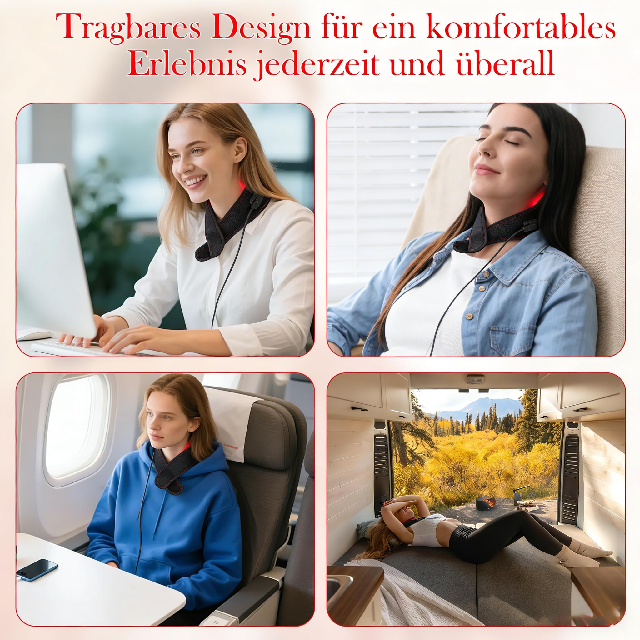 Rotlicht-Gürtel für Nacken,4 Helligkeitsstufen,Duale Wellenlaengen 660nm & 850nm Infrarotlampe,4 Modi für für Körper, Arm, Handgelenk, Knöchel