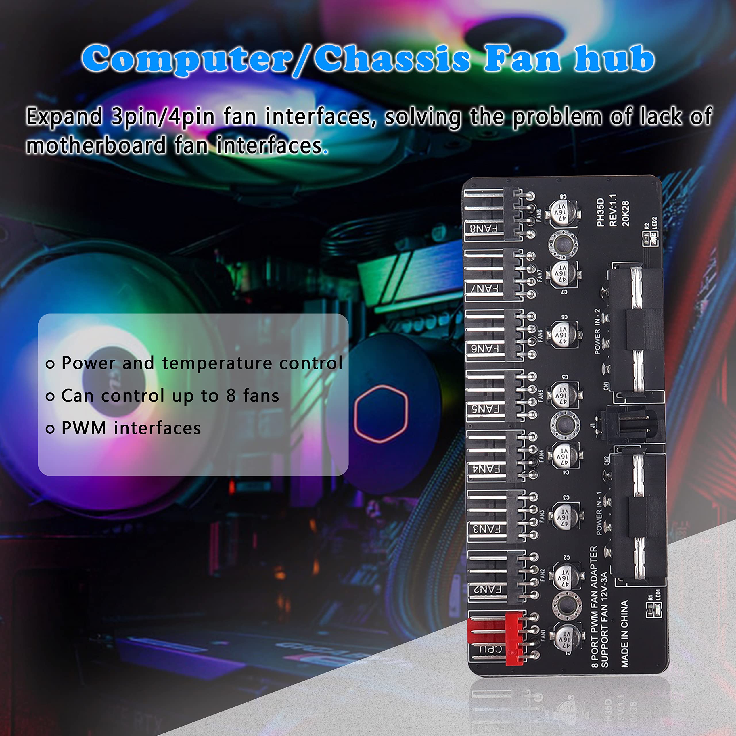 Hub Ventola PC PWM - Controller Per Ventole 4 Pin, Alimentazione SATA/4D - Foto 2