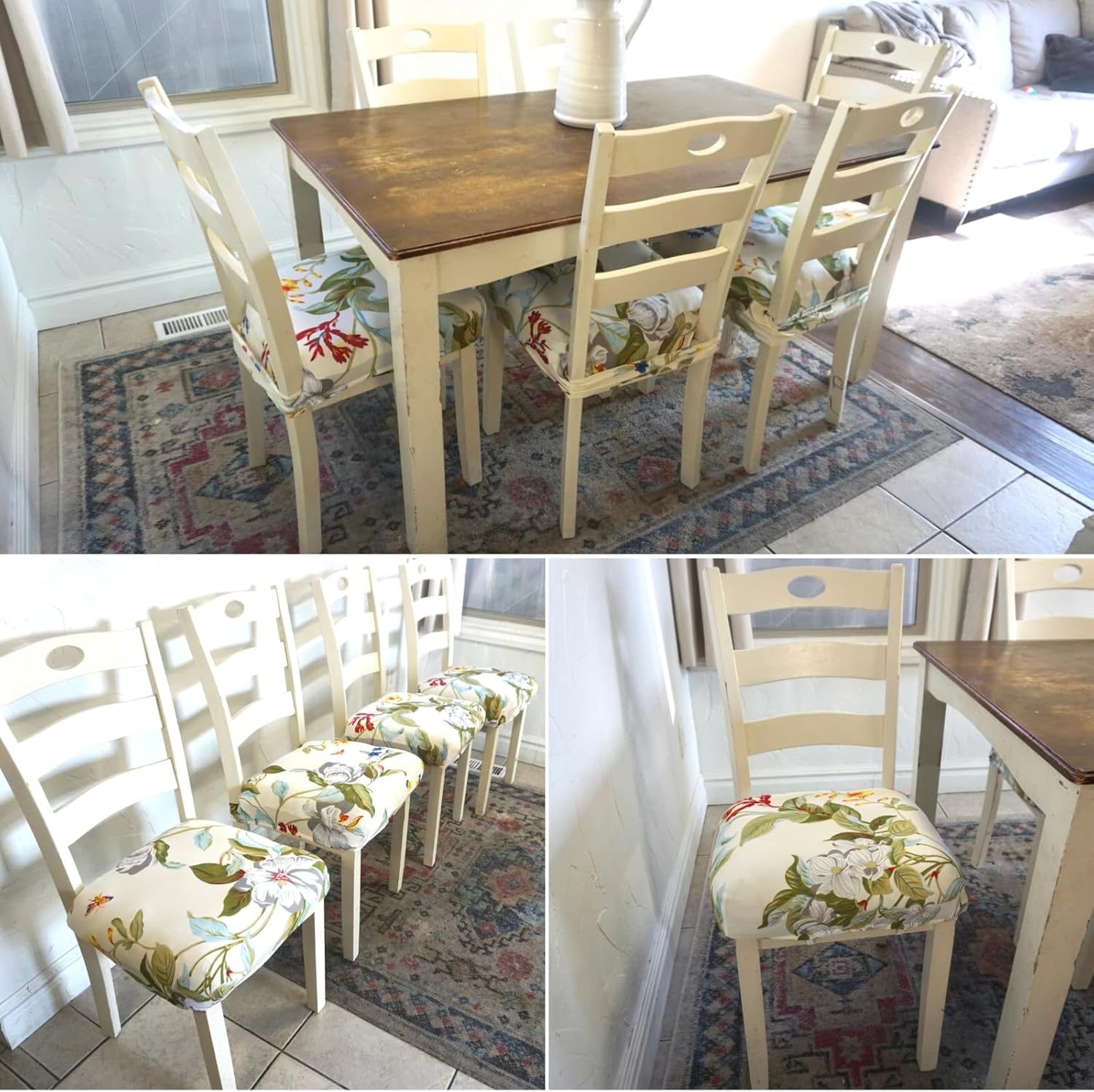 searchi stretch dining chair seat covers set of 6, soft removable washable seat covers for dining chairs, dining room seat cover slipcover protector (rear-covered, beige flower) beige flower 6pcs