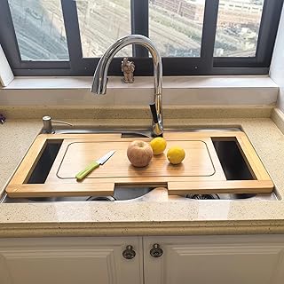 SwallowLiving Expandable Wooden Over The Sink Cutting Board with Juice G...