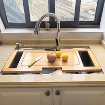 SwallowLiving Expandable Wooden Over The Sink Cutting Board with Juice Groove for kitchen, Wood Kitchen Sink Cover Chopping Board for Counter Space