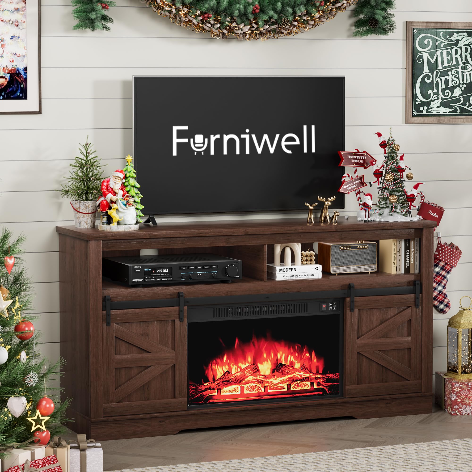 Furniwell Electric Fireplace TV Stand for TVs up to 65