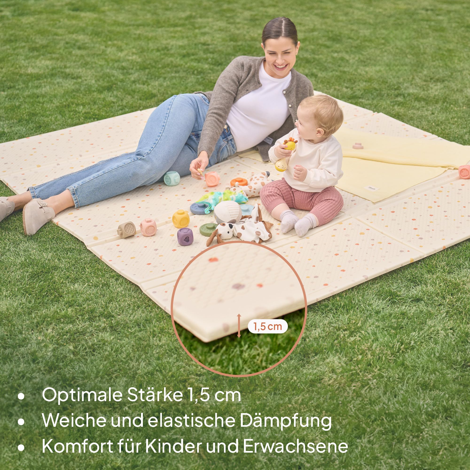 Lionelo Zora Krabbelmatte – Faltbare XPE Baby-Spielmatte 180×201×1,5 cm | extra dick, schadstofffrei, rutschfest, beidseitiges Design, mit Tragetasche