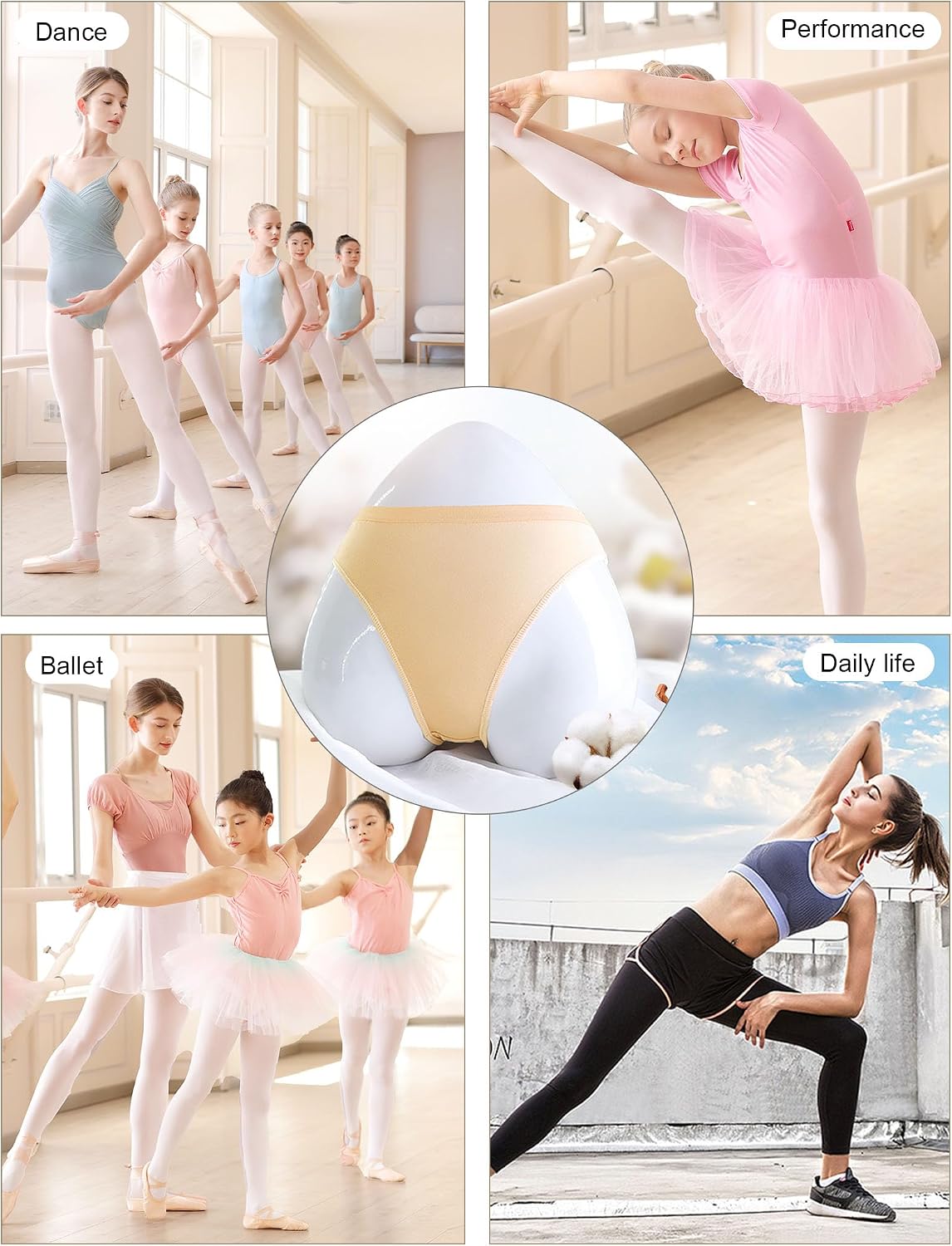 Dayrose Dance Briefs for Girls and Women, Seamless Cotton Dance Underwear for Ballet Costumes, Gymnastics (1-3 Pairs)