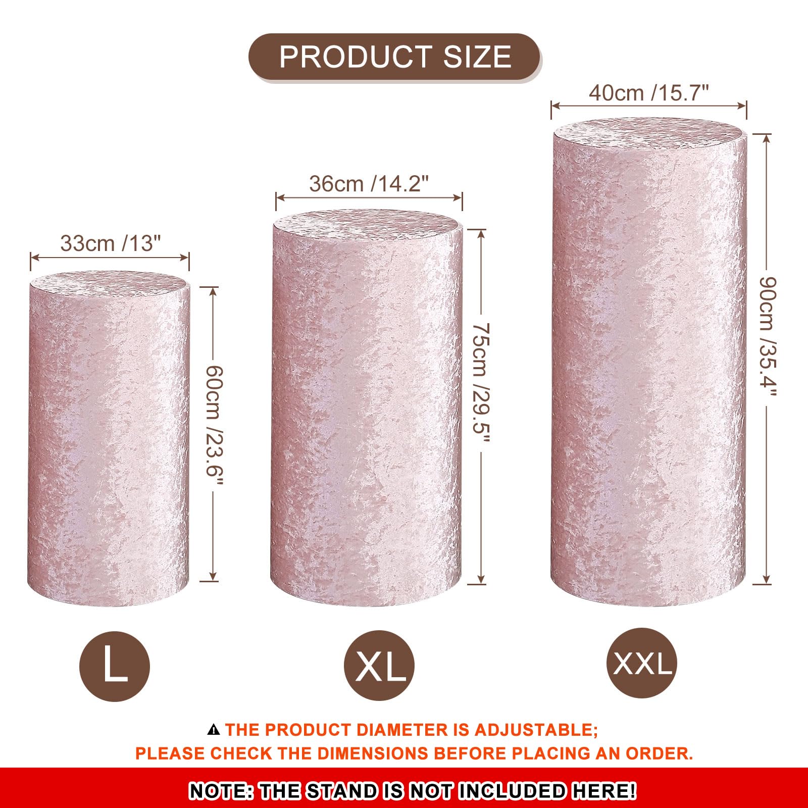 sourcing map Juego de 3 fundas cilíndricas de elastano rosa para decoración de fiestas, bodas, cumpleaños, solo contiene cubiertas cilíndricas (tela de terciopelo, grande)