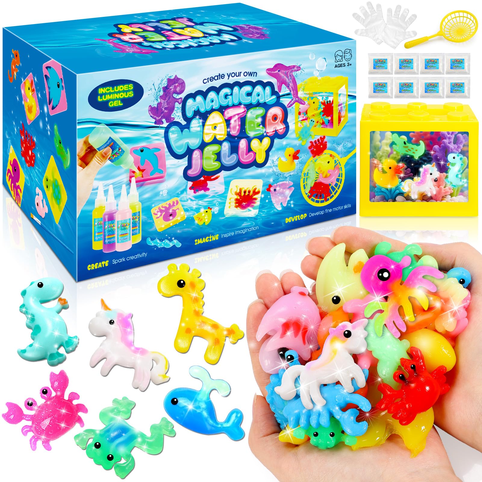 iKidiki Aqua Fairy Water Gel Kit, Arts and Crafts for Kids Age 5 6 7 8 9 10 Toys for 6 7 8 9 10 Year Old Girls Craft Kits for Kids with 18 Colors Gelss 16 Unicorn Dinosaure Molds — image 1