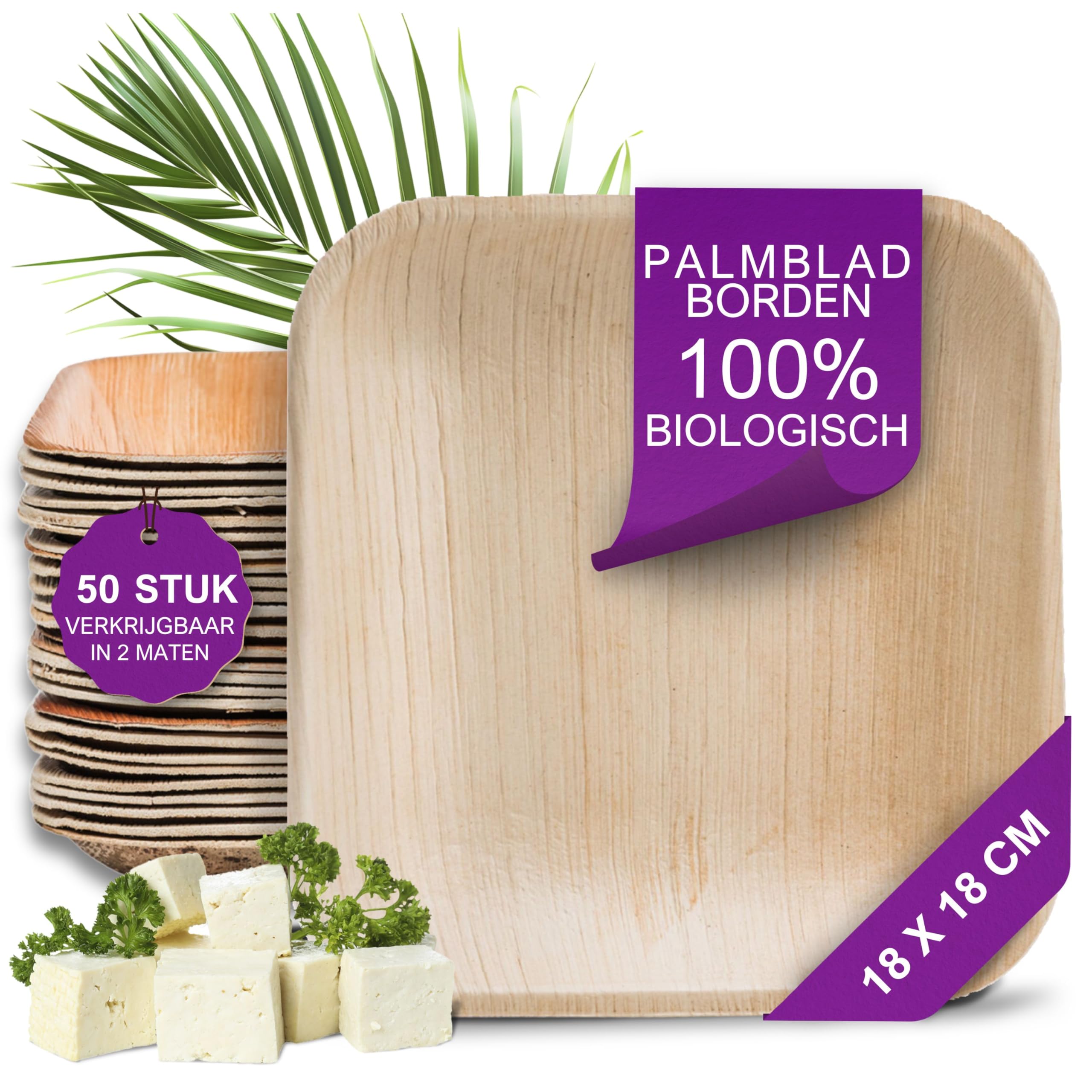 Waipur Bio Palmblad Bord – 25x Vierkant Bord 18x18cm - Composteerbaar Eersteklas Wegwerp Servies - Milieuvriendelijke Wegwerp Borden - vergelijkbaar met Bamboe Bordjes