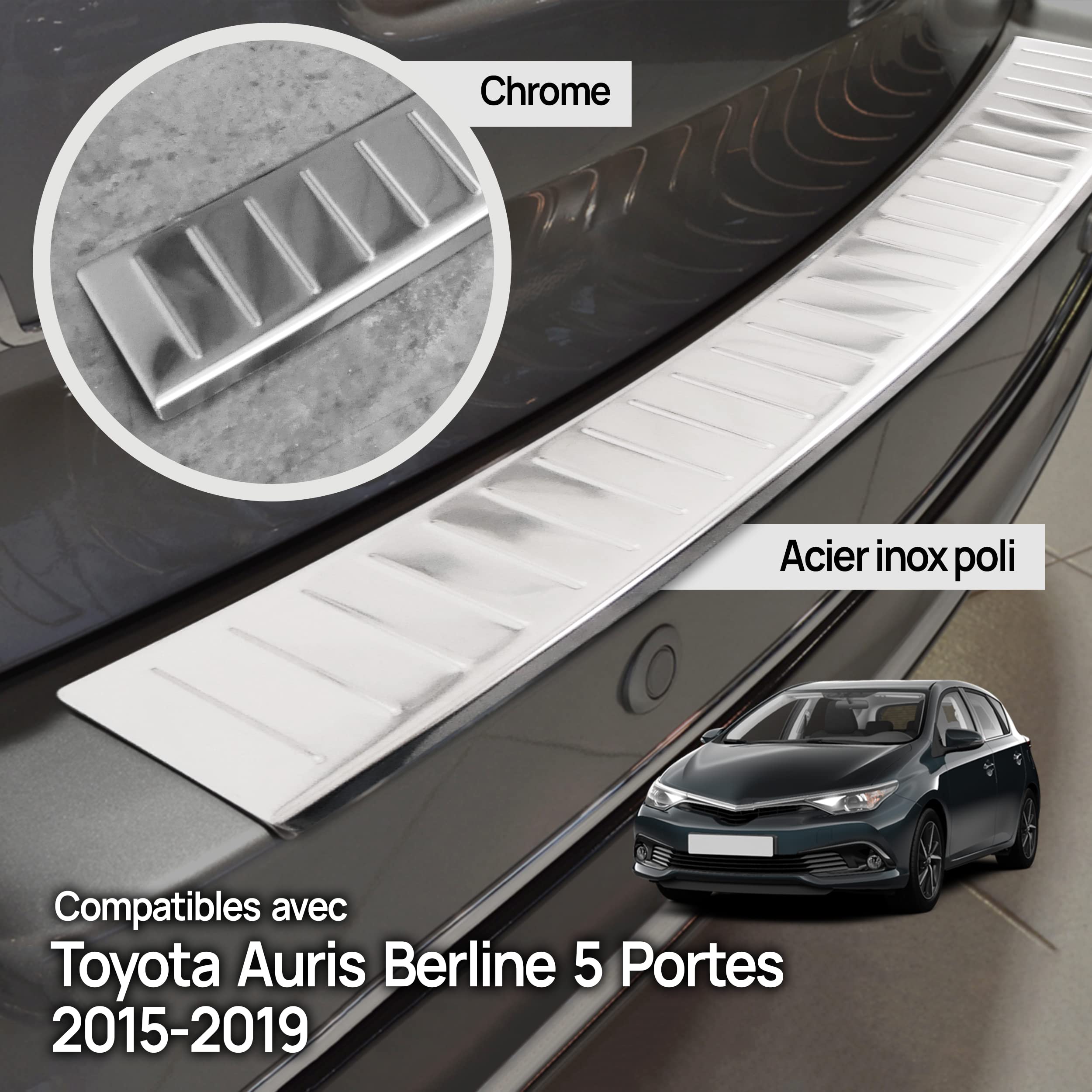 Protection Anti Rayures Arrière Protection Pare-chocs Arrière Acier Inoxydable - Pour Toyota Auris Touring Sports - Chrome Chrome Anti Rayure Arrière