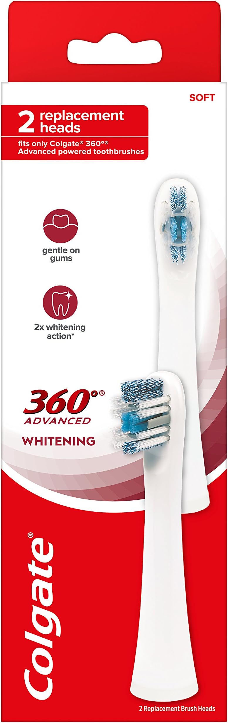Colgate 360 Advanced Whitening Electric Toothbrush Replacement Head, 2 Count