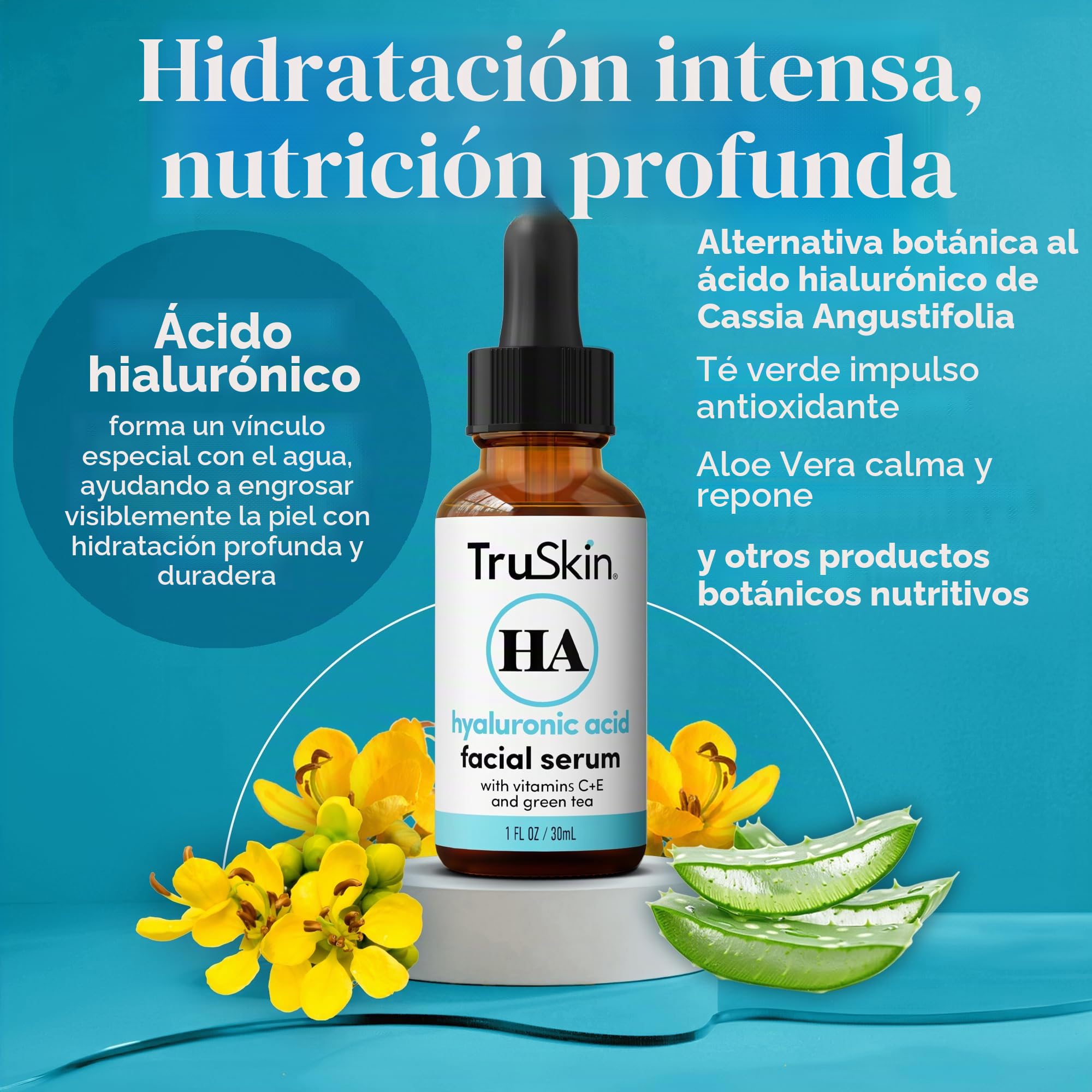 TrueSkin Naturals El suero de ácido hialurónico para la piel y la cara con la vitamina C, vitamina E, Aloe Vera orgánica, aceite de Jojoba orgánico