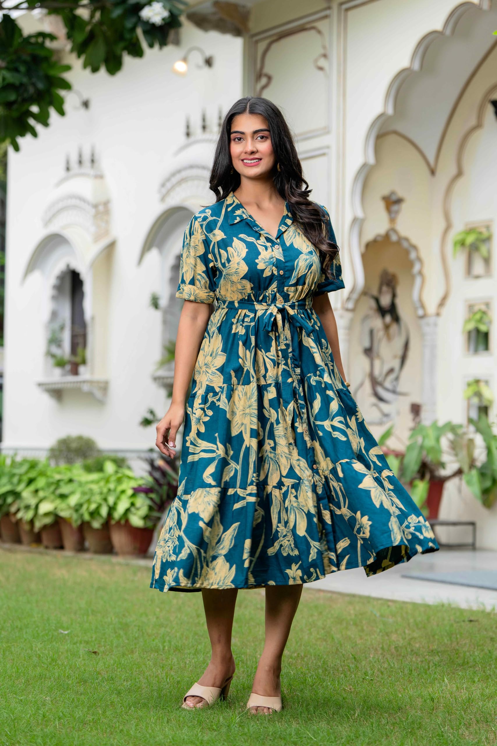 Jikonet - Vestido de mujer con estampado floral de una pieza, maxi, informal, cómodo, vestido midi largo para mujer