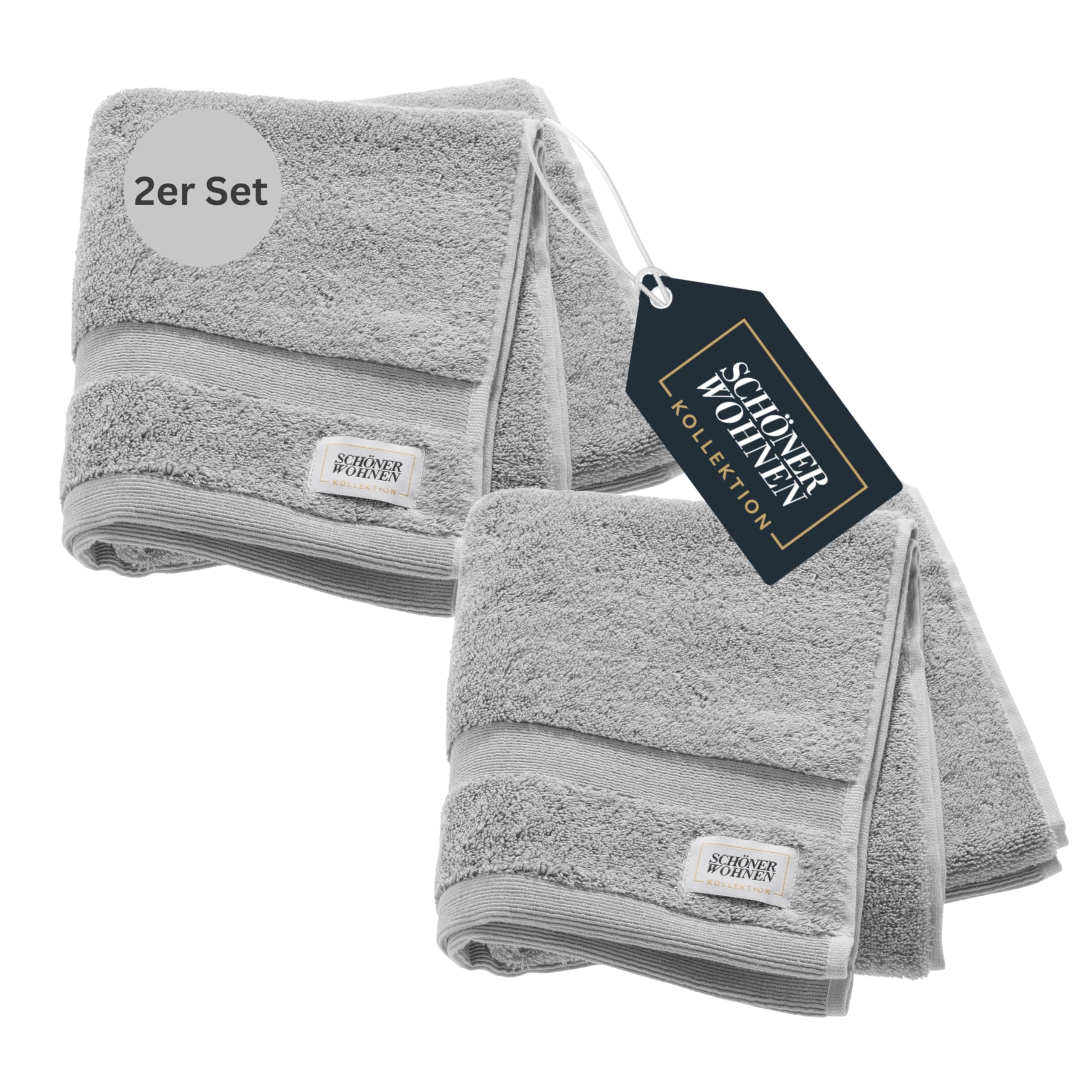 SCHÖNER WOHNEN 2er Set Premium Handtuch 50x100 cm - saugstark - Luxus Handtücher Grau 2teilig - 100% Baumwolle - flauschig weich - als Handtuch-Set kombinierbar - Frottiertücher - Öko-Tex