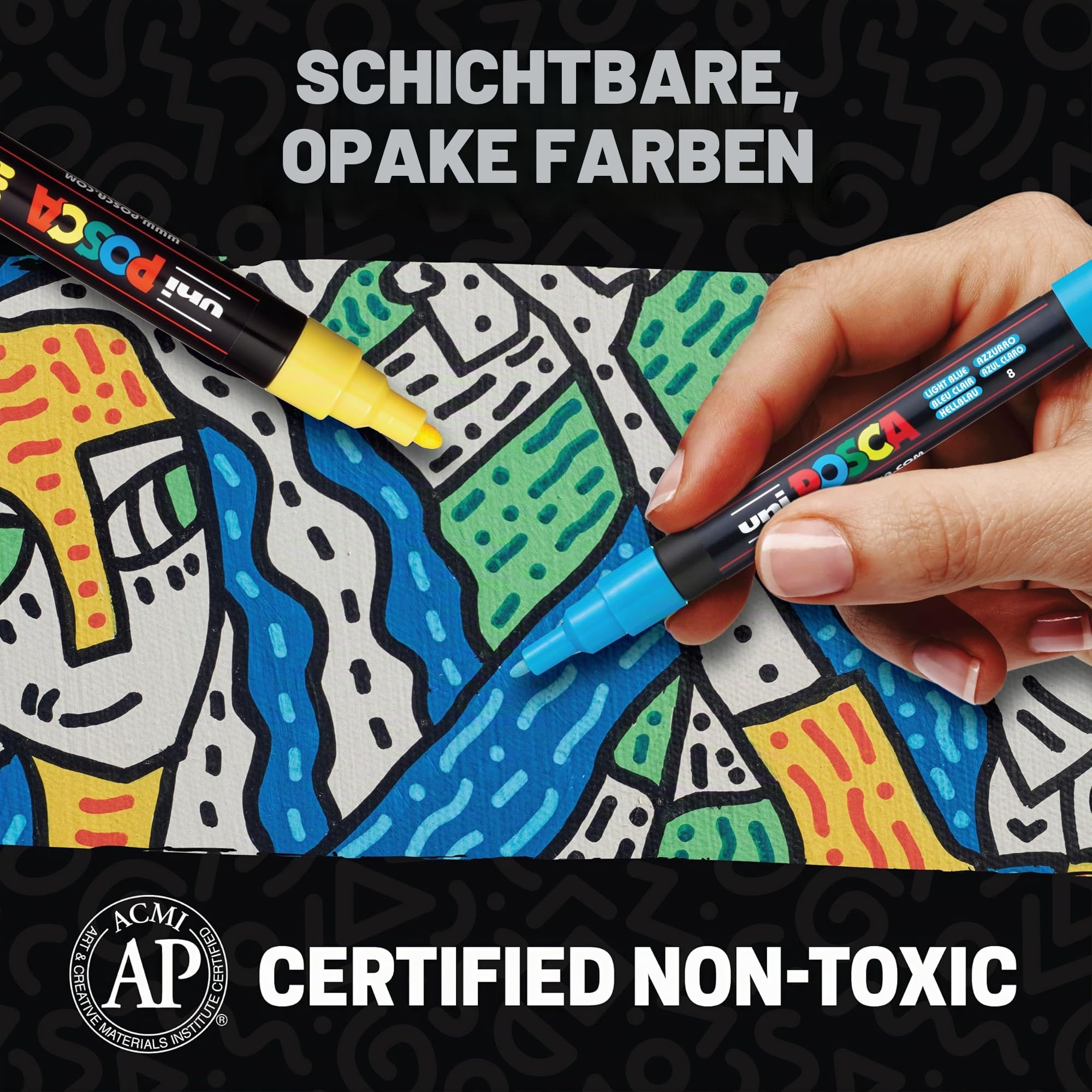 POSCA - Acrylmarker Set PC-3M 16 Grundfarben | Marker mit 0,9-1,3 mm Rundspitze für nahezu alle Oberflächen