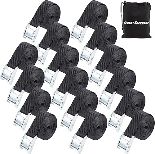 Miniatura 13 de Correas de Cartman para amarre, de 1 pulgada x 12 pies, de hasta 600 libras, 10 unidades en bolsa de transporte