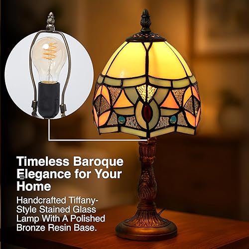 Miniatura 2 de Lámpara de mesa de cristal de estilo barroco, 6.1 x 3.5 x 13 pulgadas, lámpara Tiffany multicolor, ideal para mesita de noche, sala de estar,