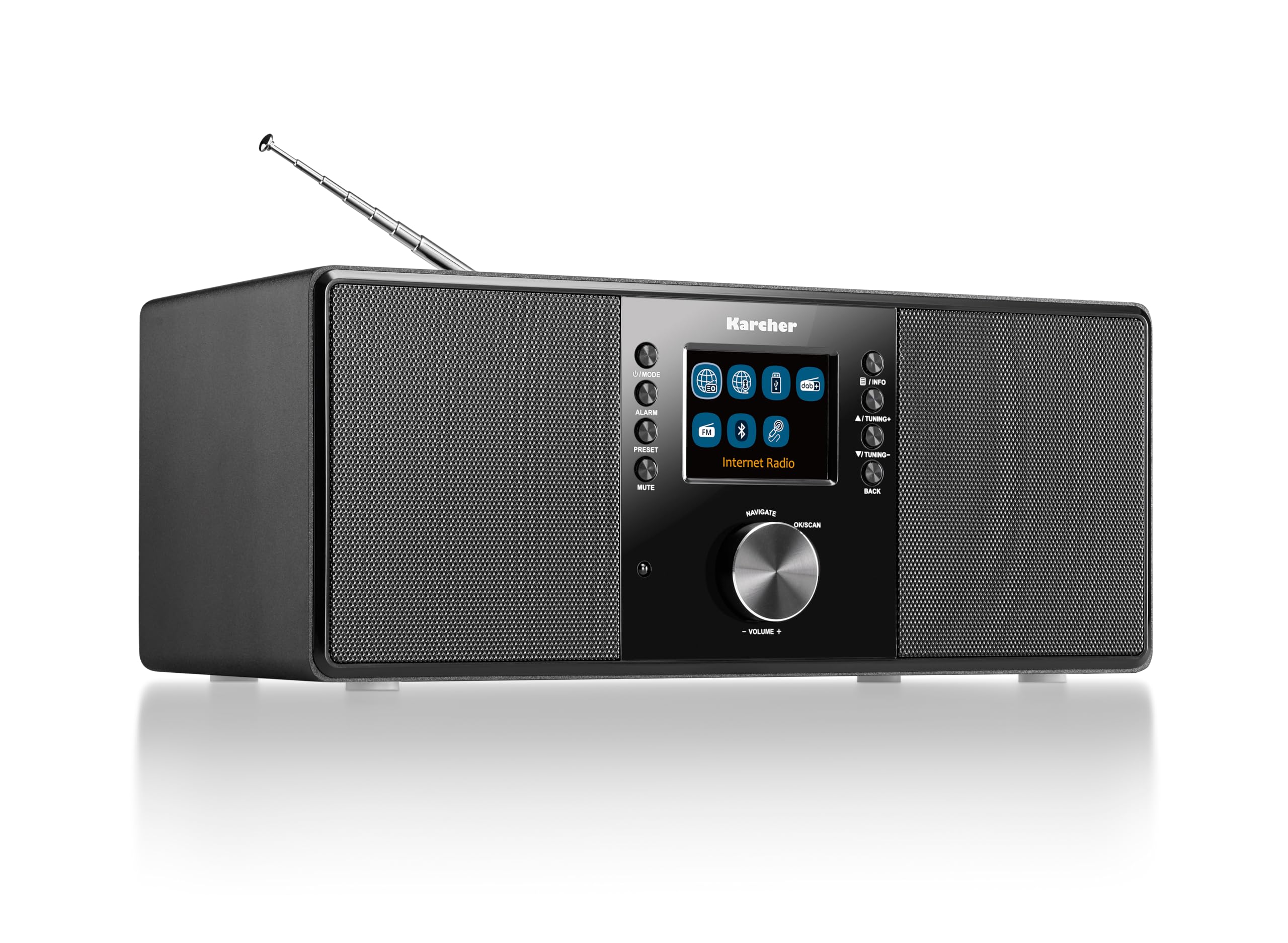 Karcher DAB 7000i - Stereo Internetradio (DAB+ / UKW, WLAN und Bluetooth, Farbdisplay, USB, AUX-In, 14 Watt, Wecker, Kopfhöreranschluss, Digitalradio inkl. Fernbedienung, schwarz)