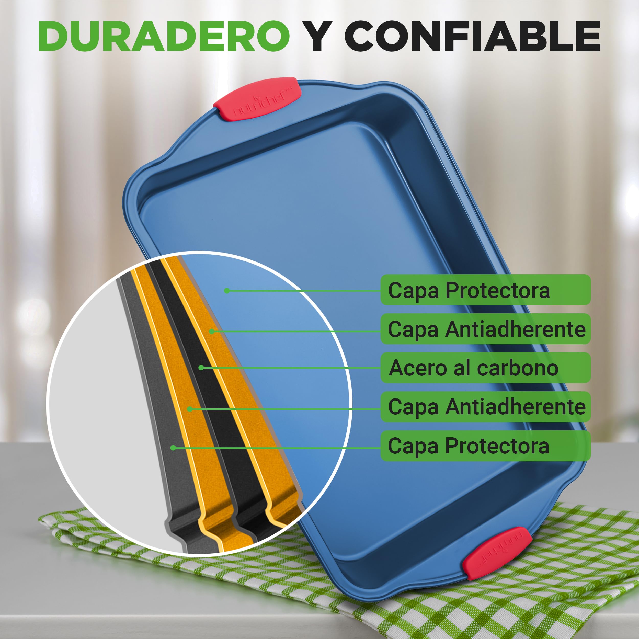 NutriChef juego de 6 moldes, Utensilios horno, Baking set, Reposteria, Antiadherentes, Libres de PFOA, PFOS, PFTEE, Aptos para hornos hasta 230°C (450°F), Mangos de silicona