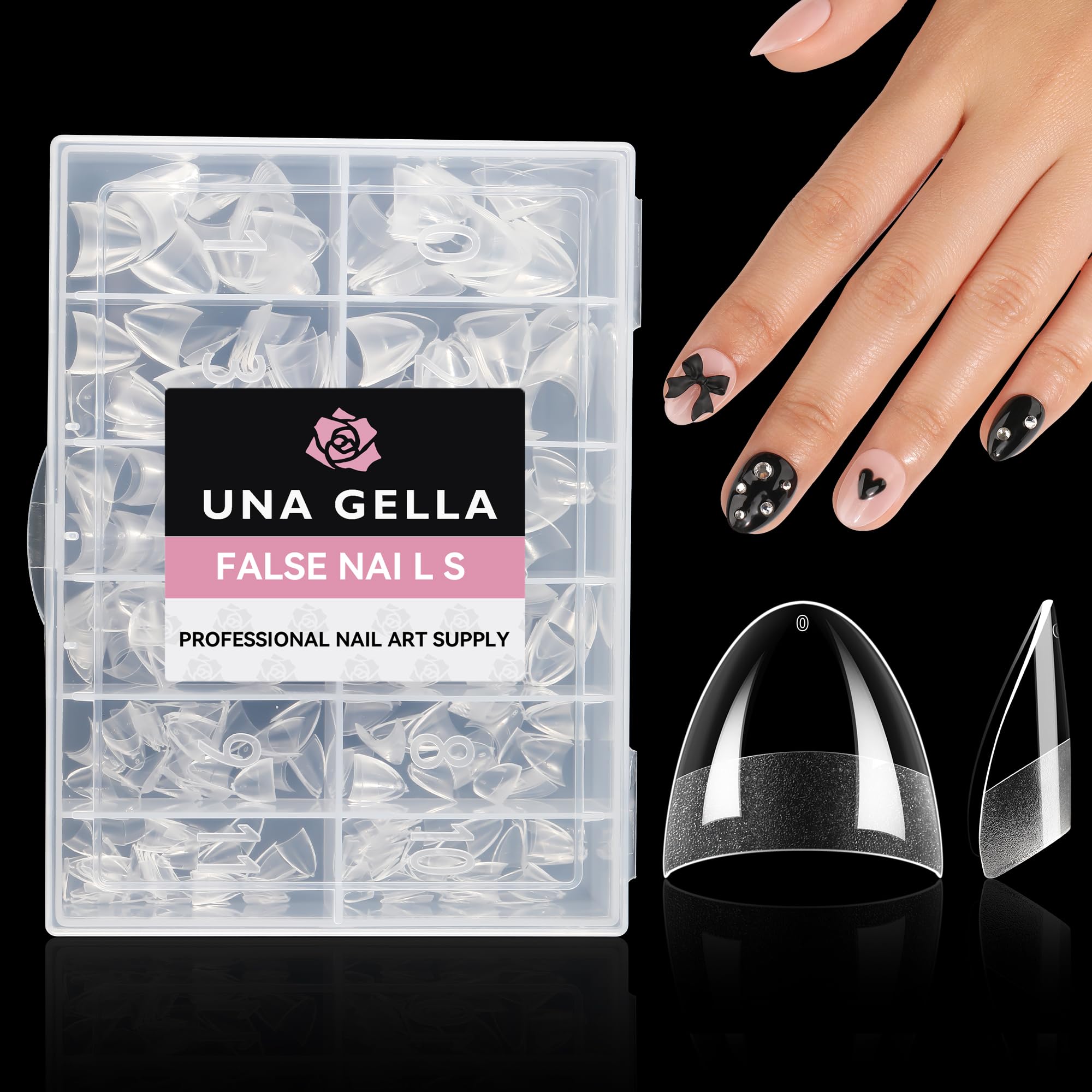 UNA GELLA Short Almond Fake Nails Half Cover 504PCS Extra Short Almond Soft Gel Nail Tips Pre-buff Clear Almond Nails Salon Quality Nail Extension for Christmas DIY Home Nail Art Gift for Her 12 Sizes