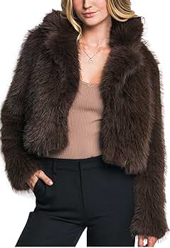 Love Tree Women's Juniors Soft Faux Fur Cropped Coat (Brown, Small