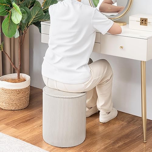 Miniatura 4 de Joveco Reposapiés otomano, taburete tapizado para sala de estar, dormitorio, oficina en casa (terciopelo beige)