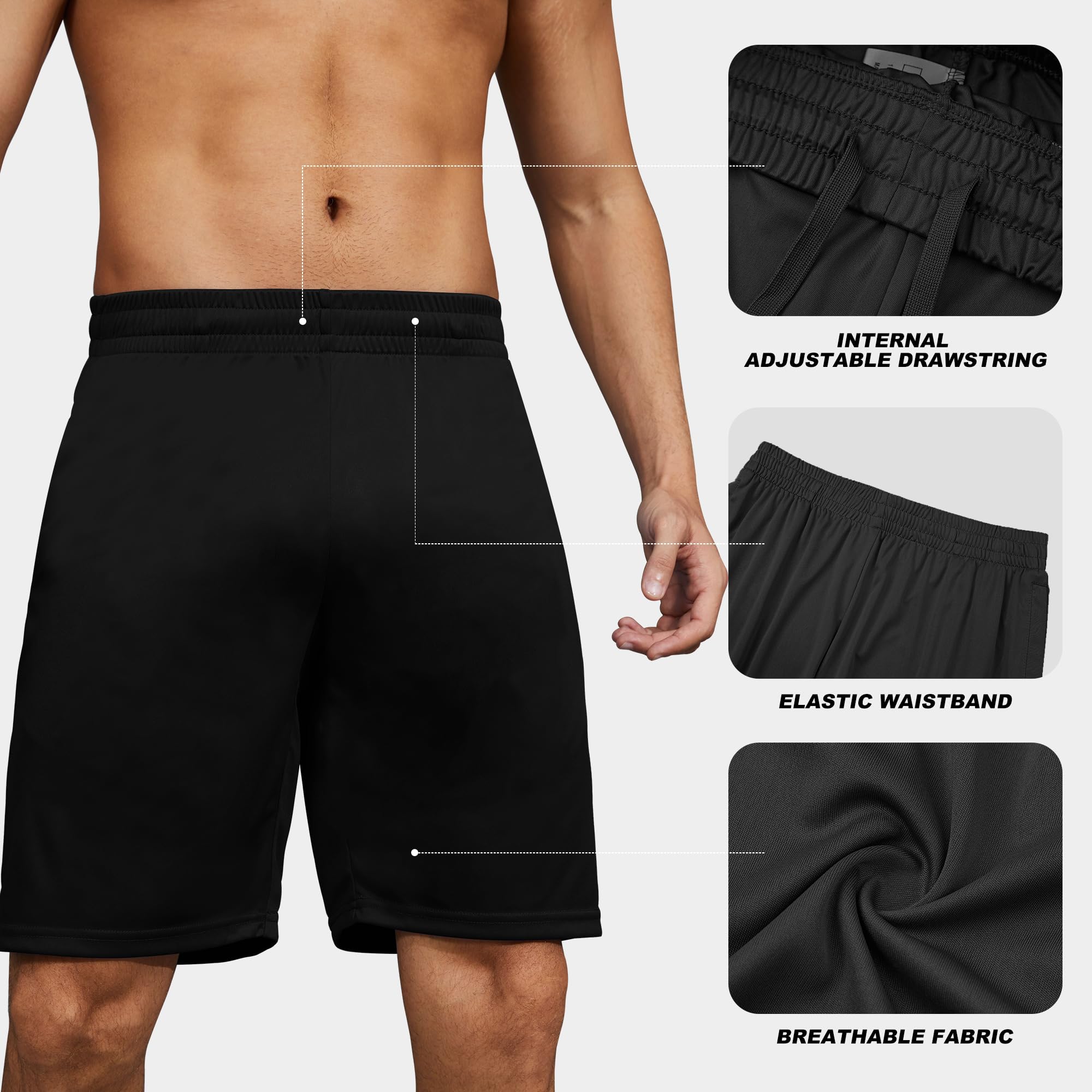 BVNSOZ Pantaloncini sportivi da uomo con tasche e elastico in vita, ad asciugatura rapida, pantaloncini da allenamento per uomo, Confezione da 7 nero, grigio scuro, grigio chiaro, blu navy, blu, rosso