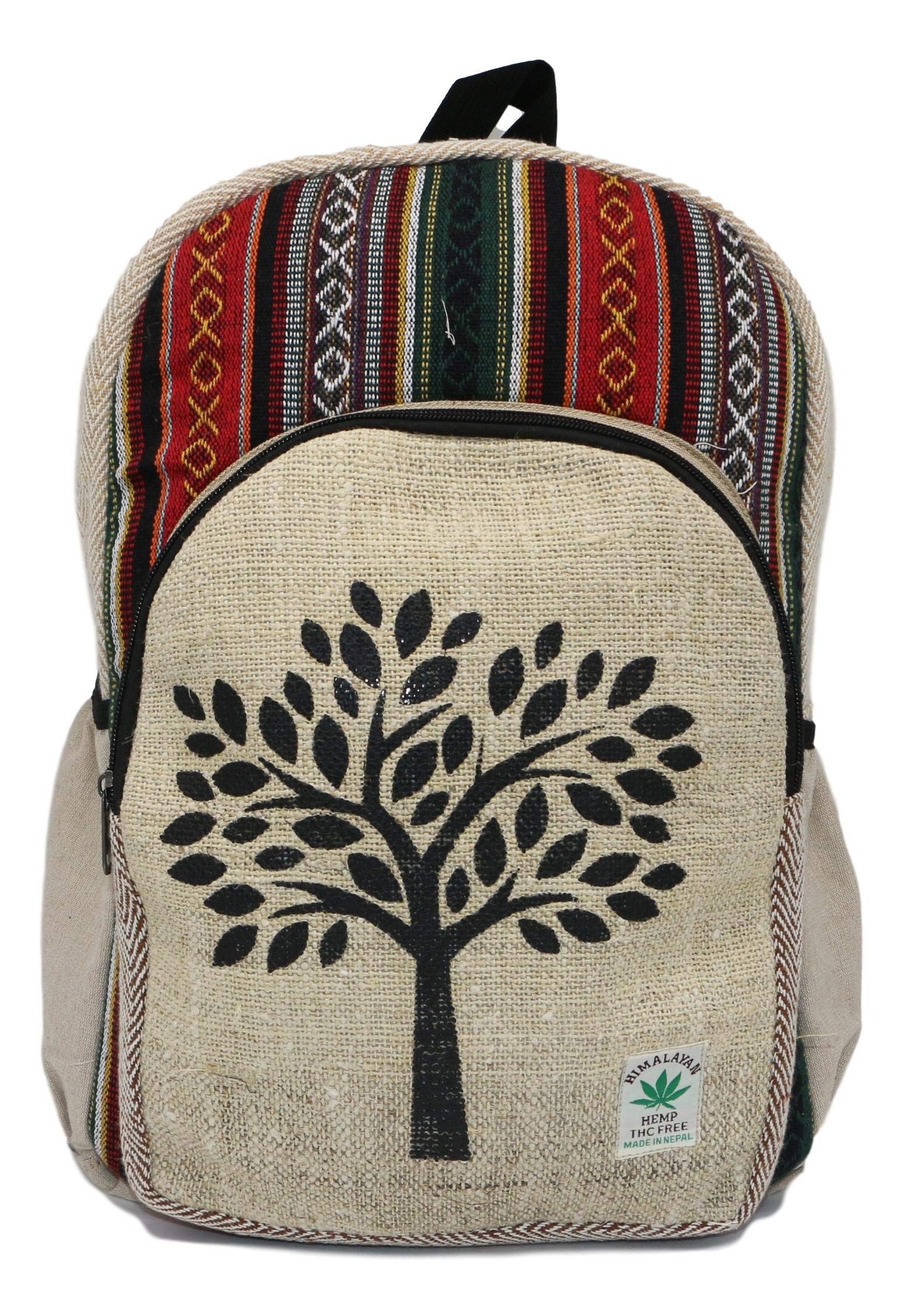 HIMALAYAN hemp backpack, hemp daypack / daypack for school, travel, leisure, outdoor, sports, nature - with laptop compartment, handmade in Nepal – model 152 tree