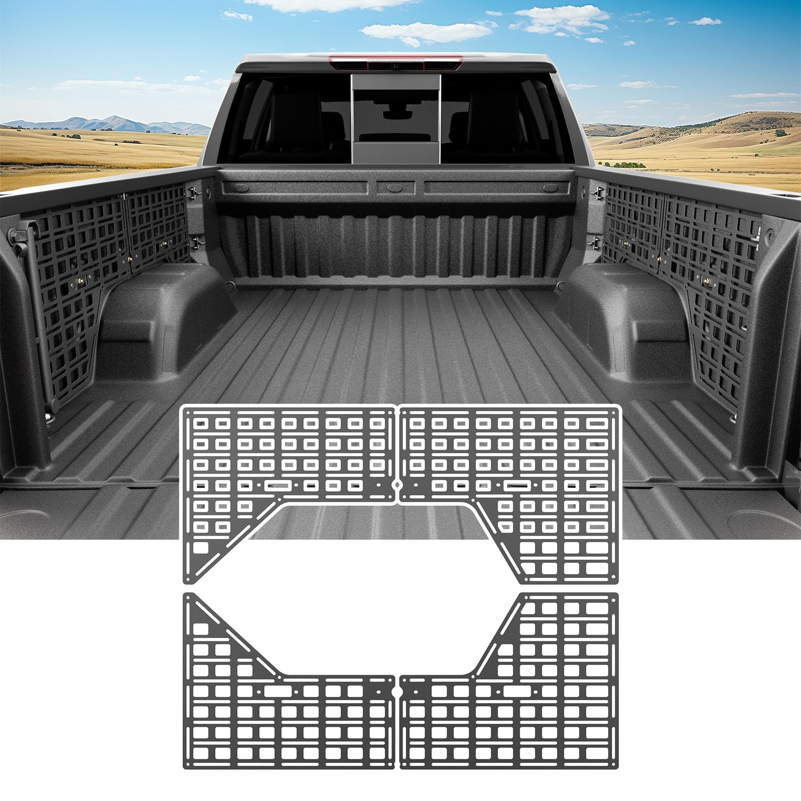5.8FT Side Bed Molle Panel Compatible with 19-25 Silverado GMC Sierra Truck Panel System Replacement for 2019-2025 Chevy Silverado Accessories(Side Bed Molle Panel)