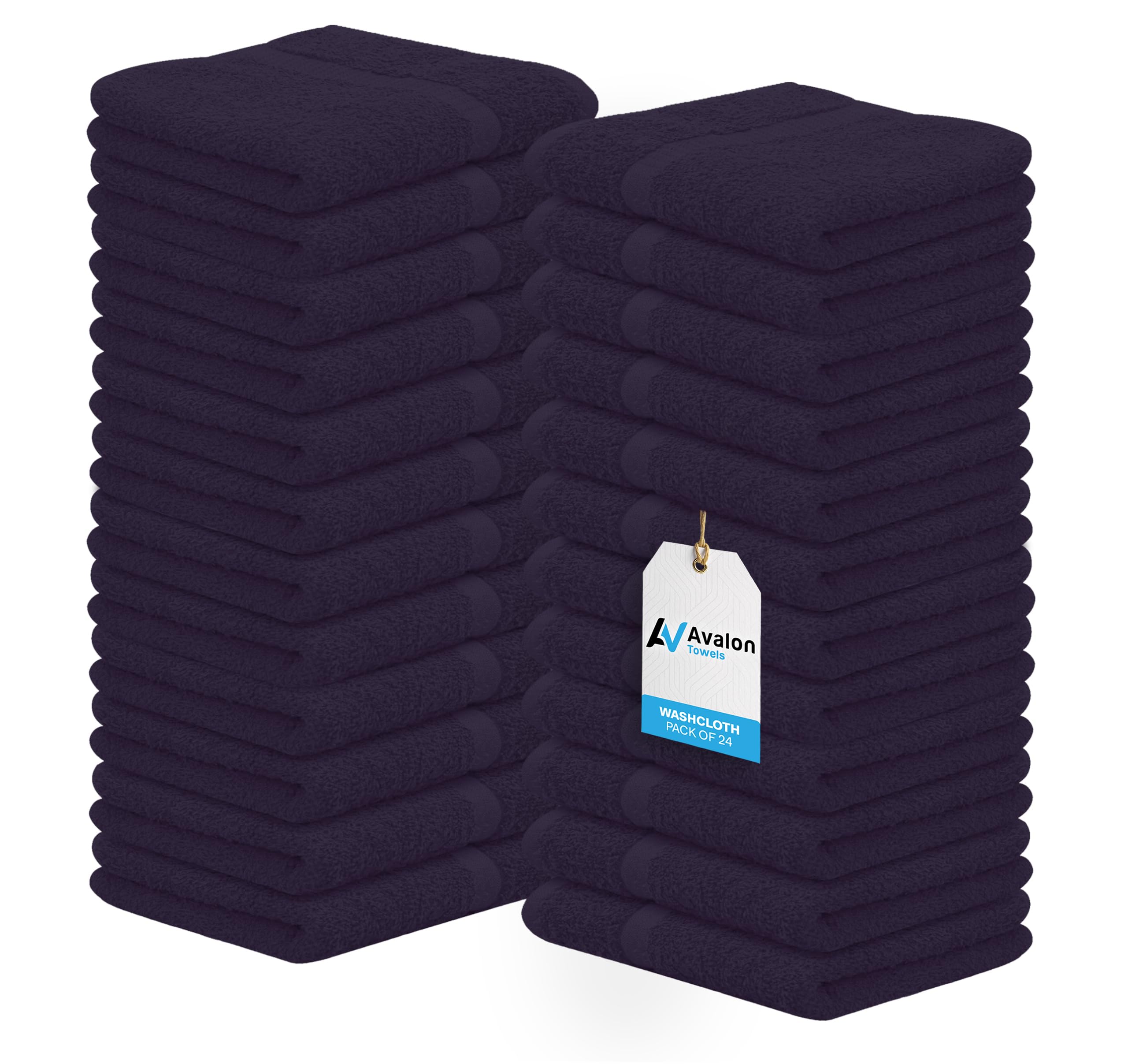 Avalon Towels Cotton Washcloths 24-Pack – 12 x 12 Inch Plum Super Soft & Absorbent Ring-Spun Cotton Wash Cloths for Face, Bath, Spa, Gym, Hotel &