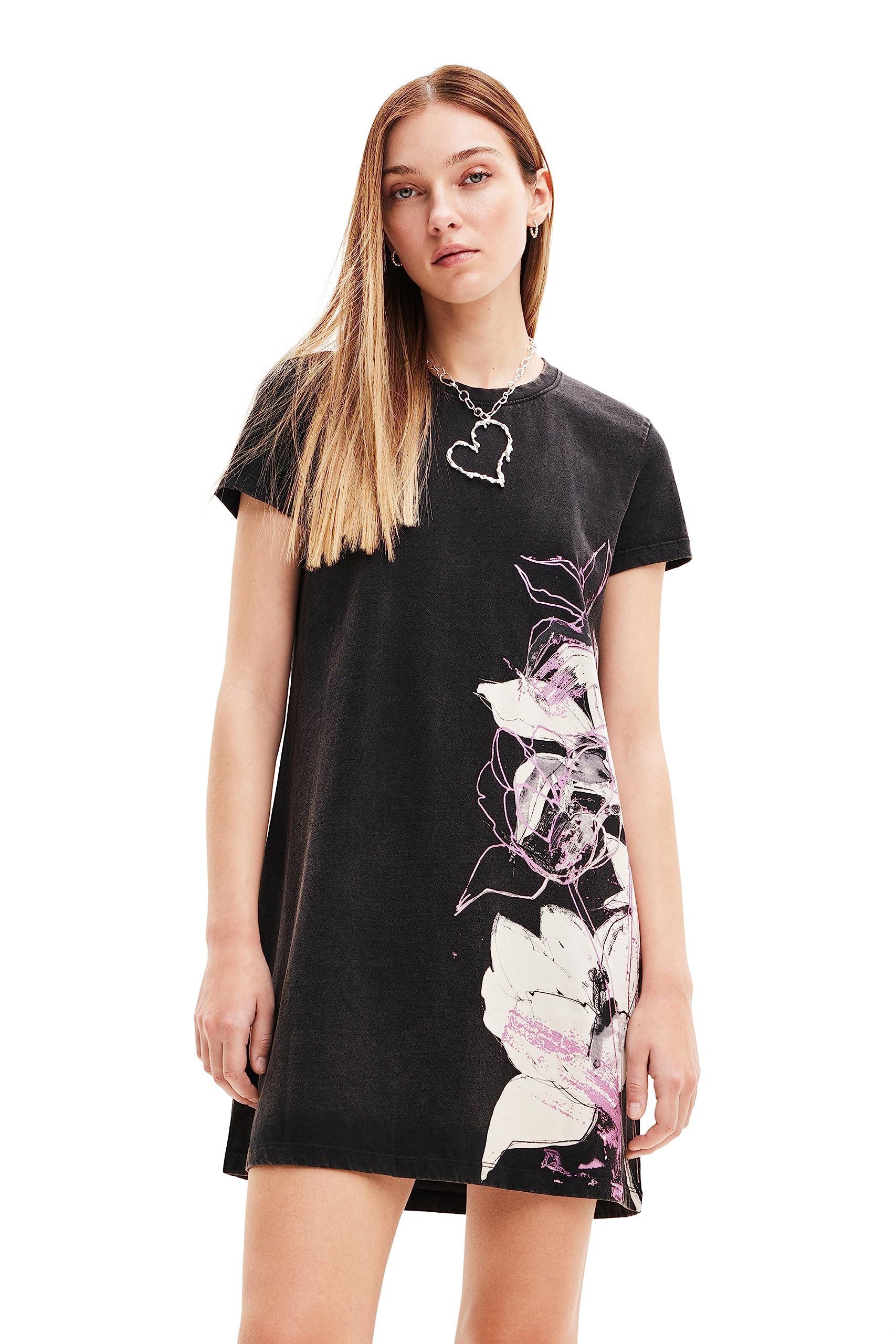 Desigual Camiflo Floral Mini Tshirt Dress 23WWVK67 Black