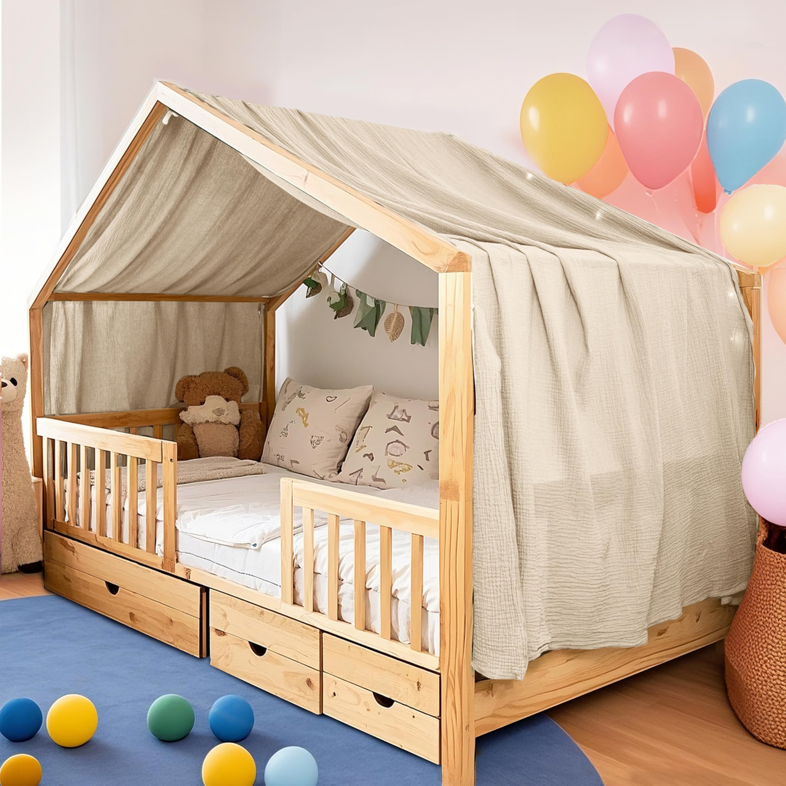 FloraVigo Handgefertigte Bettdecke für den Innenbereich, 100% Baumwolle, Musselin, Bettüberwurf für Zuhause, Bettdekoration, geeignet für Mädchen, Jungen (132 x 360 cm beigerosa)